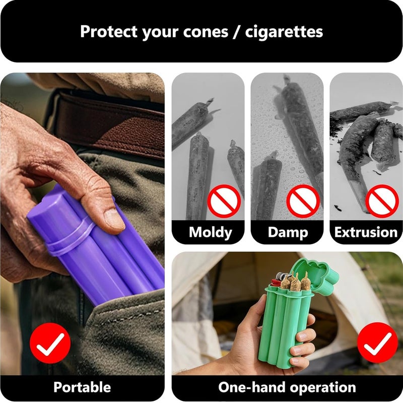 roygra (4 عبوات) حافظة مخروطية بحجم كينغ، علبة سجائر 4 فتحات للحجم العادي مع حاملة ولاعة، صندوق تخزين بسعة 4 أو 6، ملحقات تدخين صغيرة لورق التدخين المسبق - Image 5